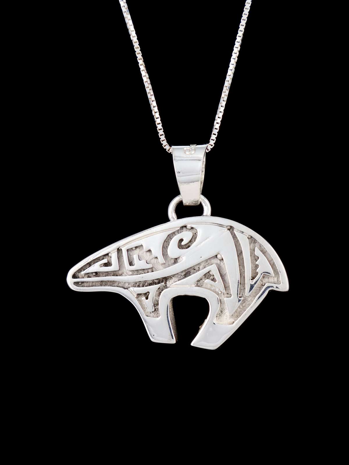 Navajo Sterling Silver Reversible Pink Conch Inlay Bear Pendant - PuebloDirect.com