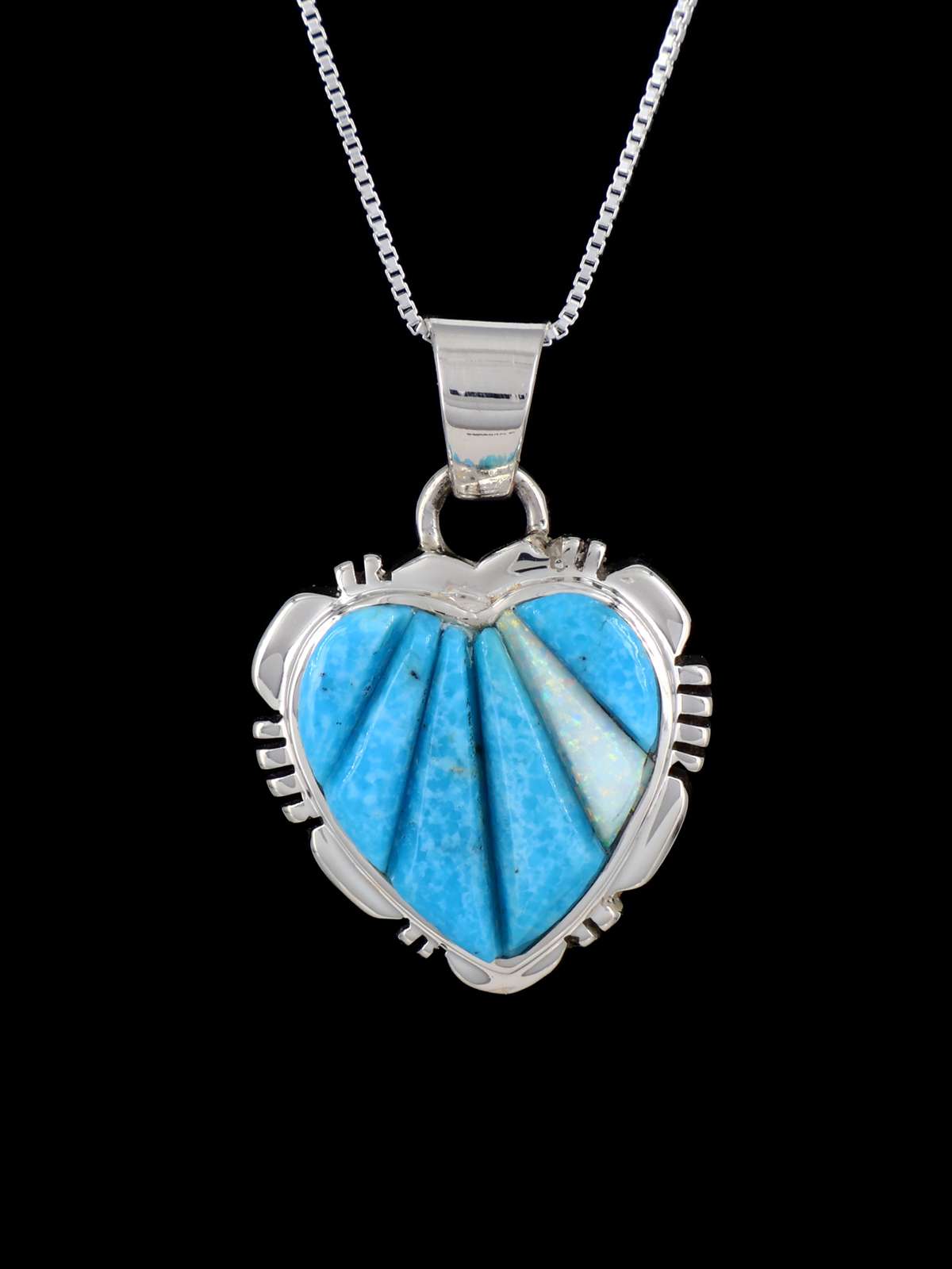 Navajo Cobblestone Turquoise and Opalite Inlay Heart Pendant - PuebloDirect.com