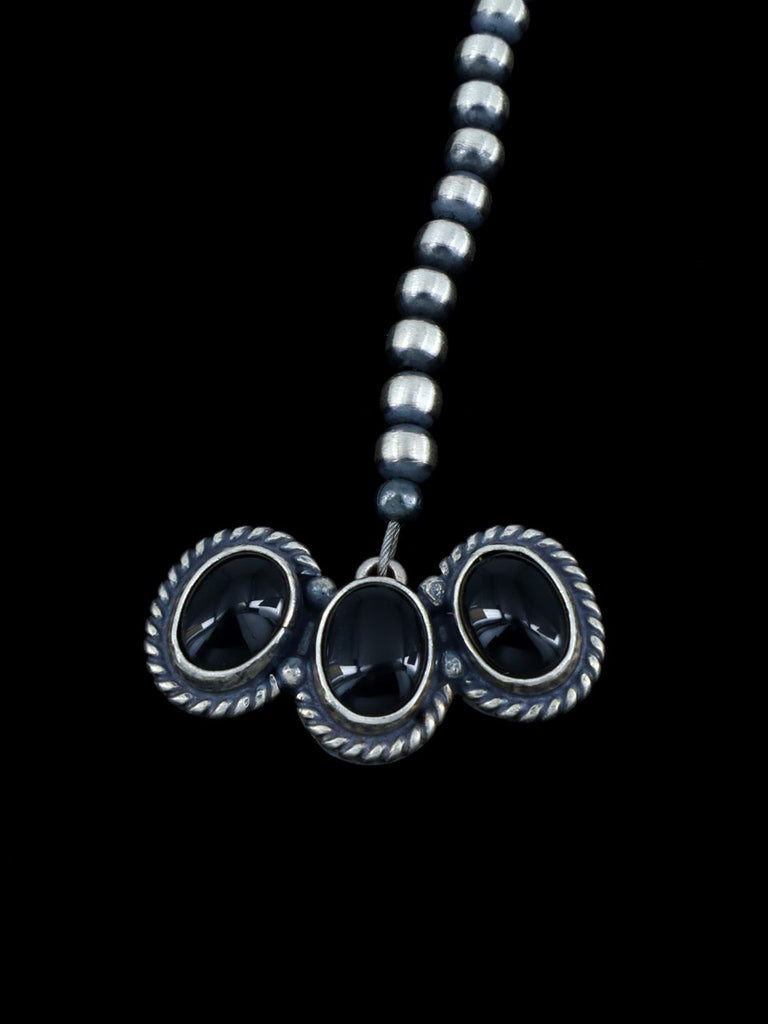 Native American Sterling Silver and Onyx Beaded Lariat Necklace - PuebloDirect.com