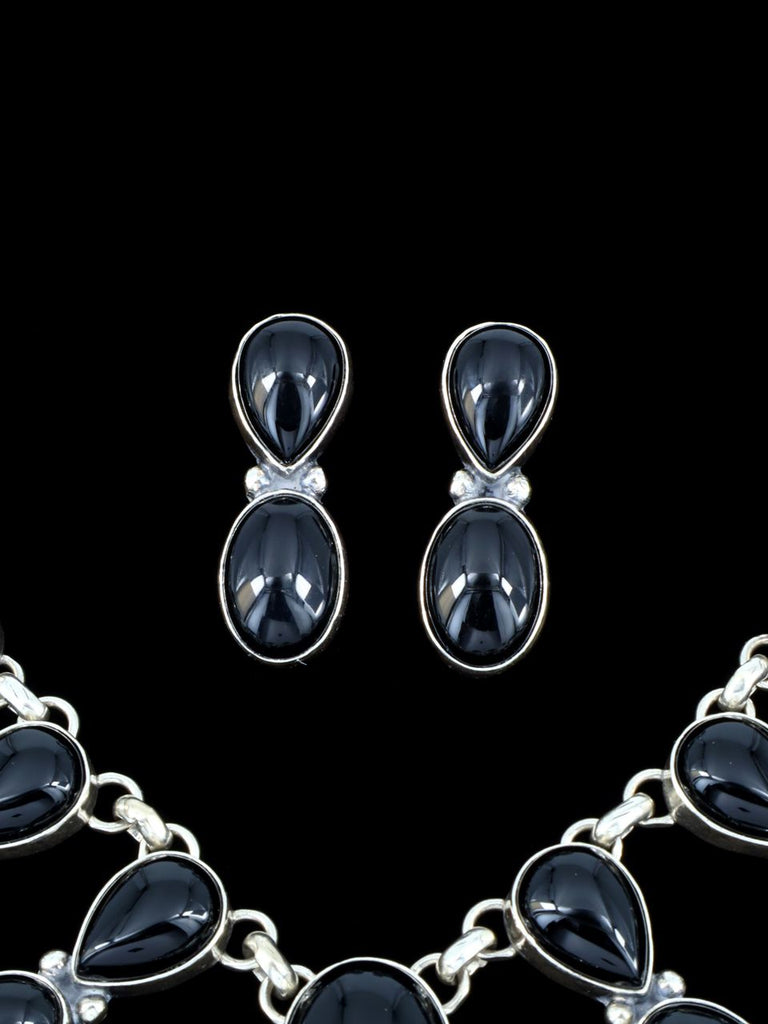 Native American Onyx Sterling Silver Necklace and Earring Set - PuebloDirect.com