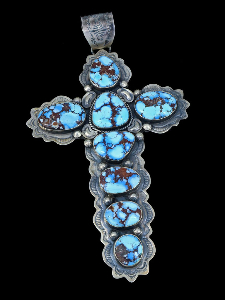 Native American Golden Hill Turquoise Sterling Silver Cross Pendant - PuebloDirect.com