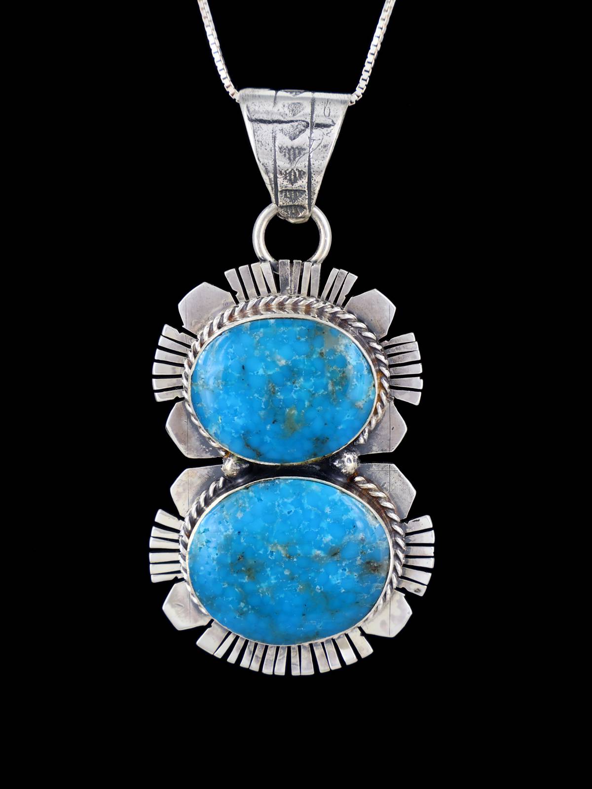 Kingman Turquoise Navajo Sterling Silver Sculpted Pendant - PuebloDirect.com