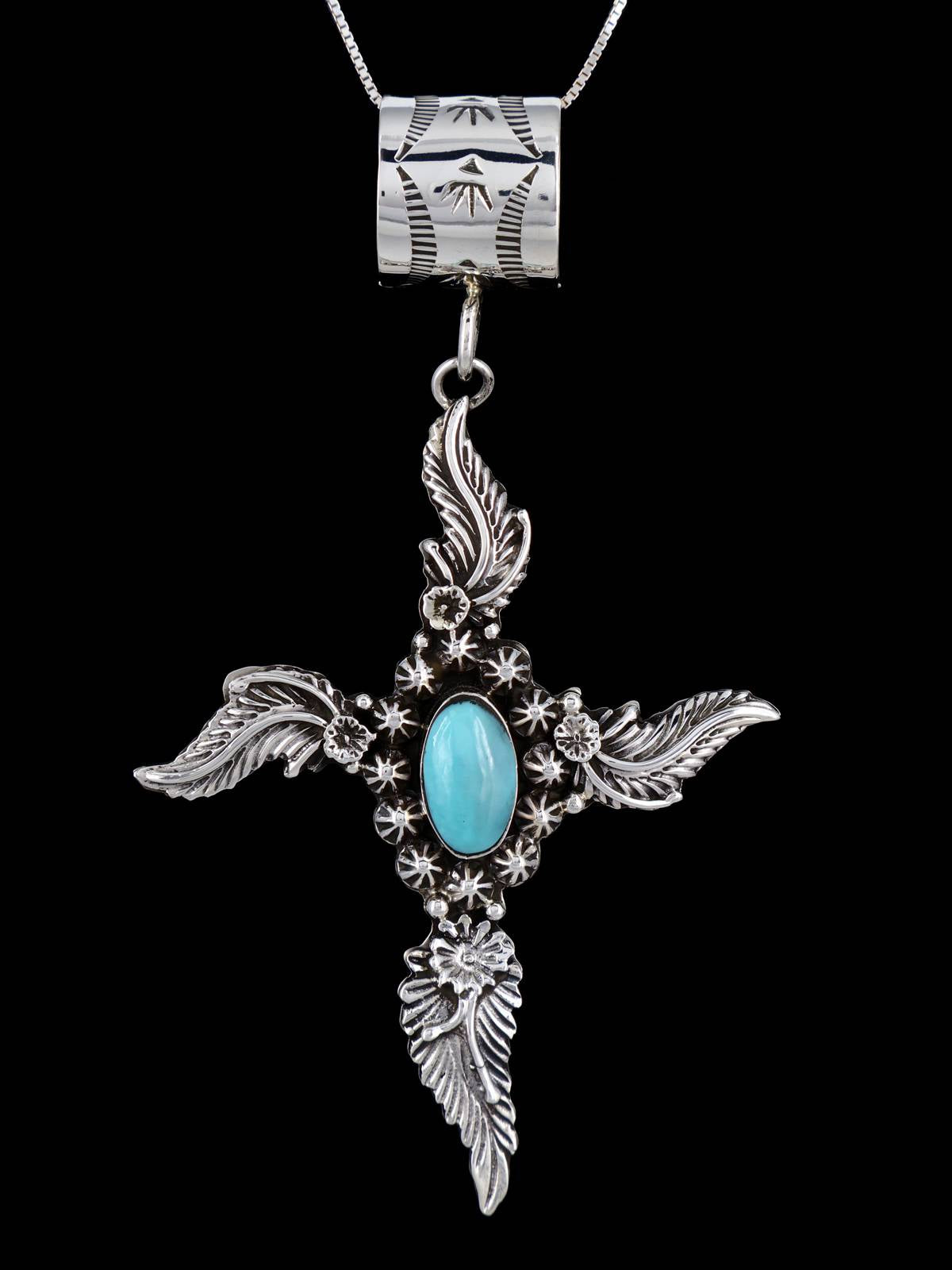 Turquoise Navajo Sterling Silver Sculpted Cross Pendant - PuebloDirect.com