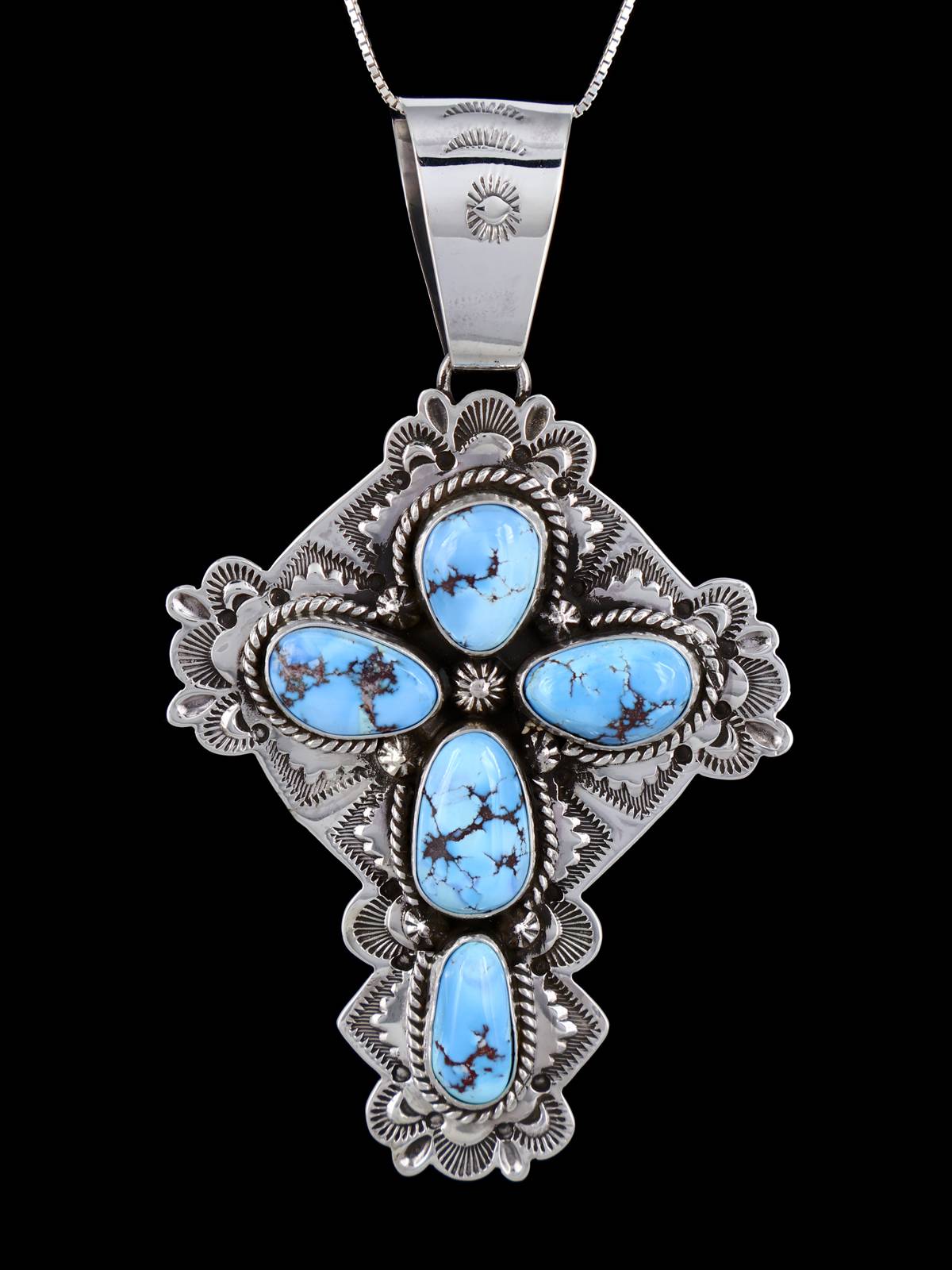 Native American Golden Hill Turquoise Sterling Silver Cross Pendant - PuebloDirect.com
