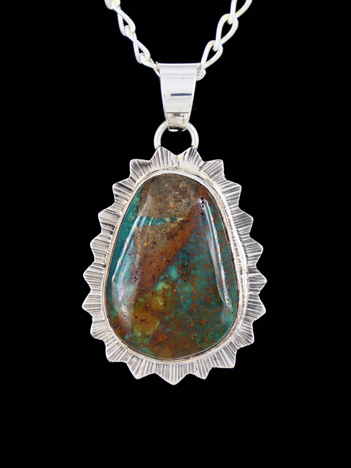 Native American Jewelry Sterling Silver Turquoise Pendant - PuebloDirect.com