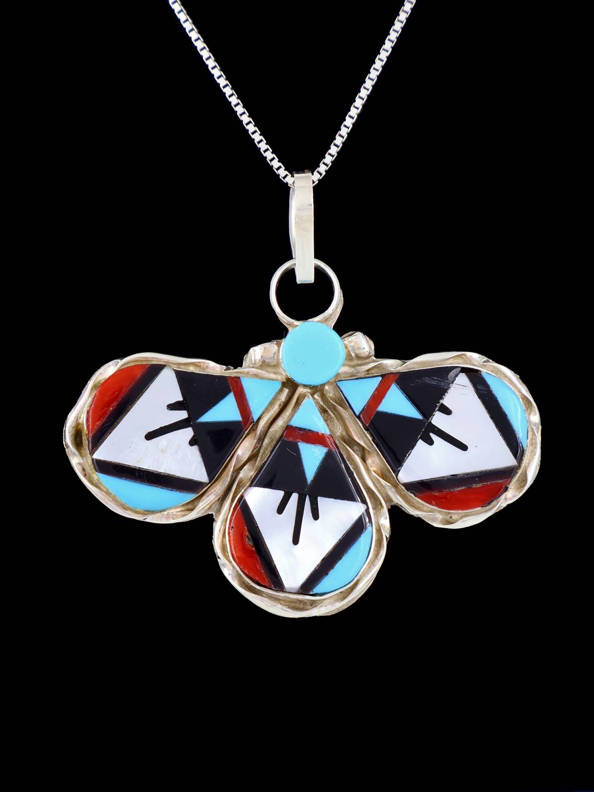 Native American Sterling Silver Zuni Inlay Pendant - PuebloDirect.com