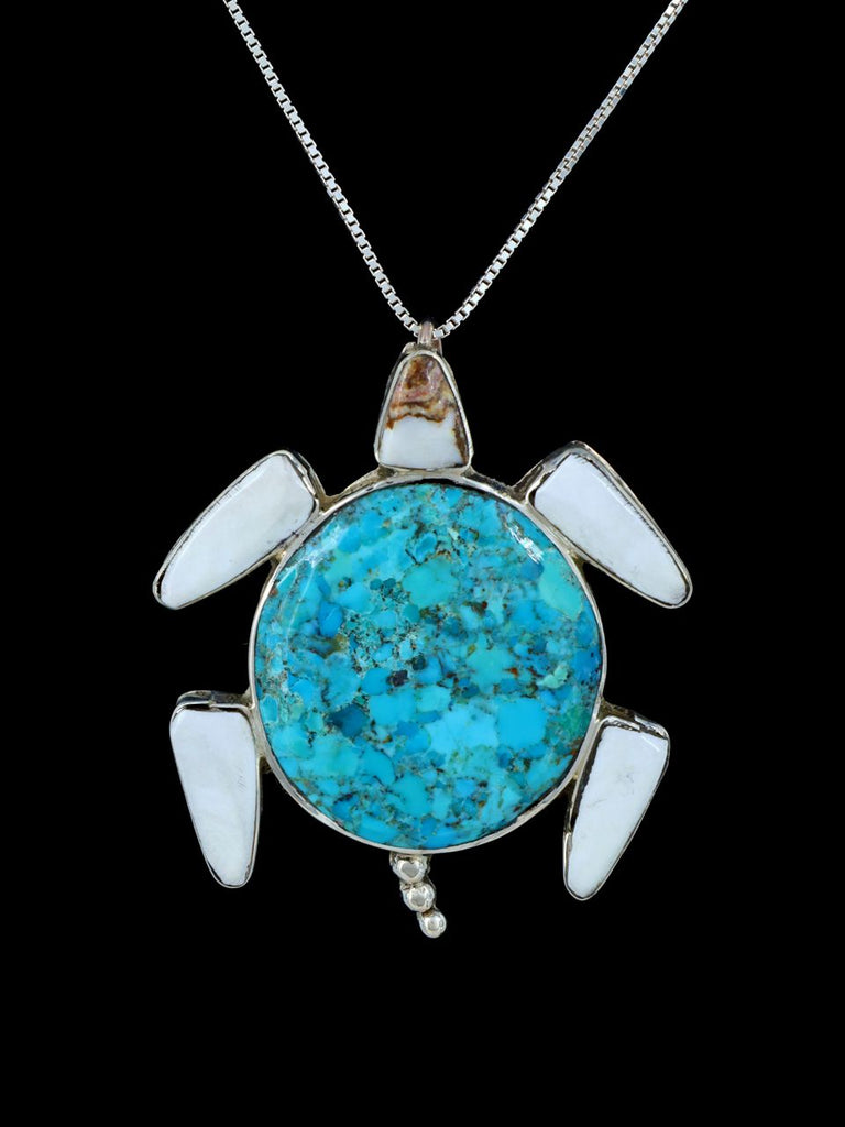 Native American Zuni Inlay Turquoise Turtle Pin Pendant - PuebloDirect.com