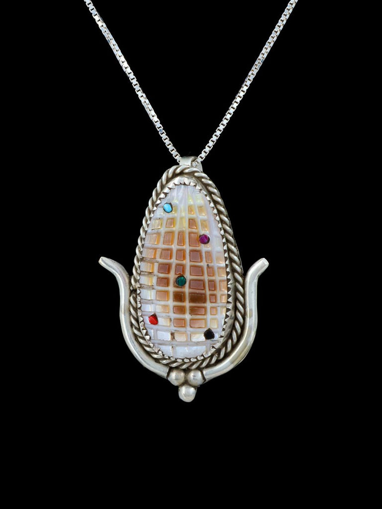Native American Jewelry Mother of Pearl Corn Zuni Pendant - PuebloDirect.com