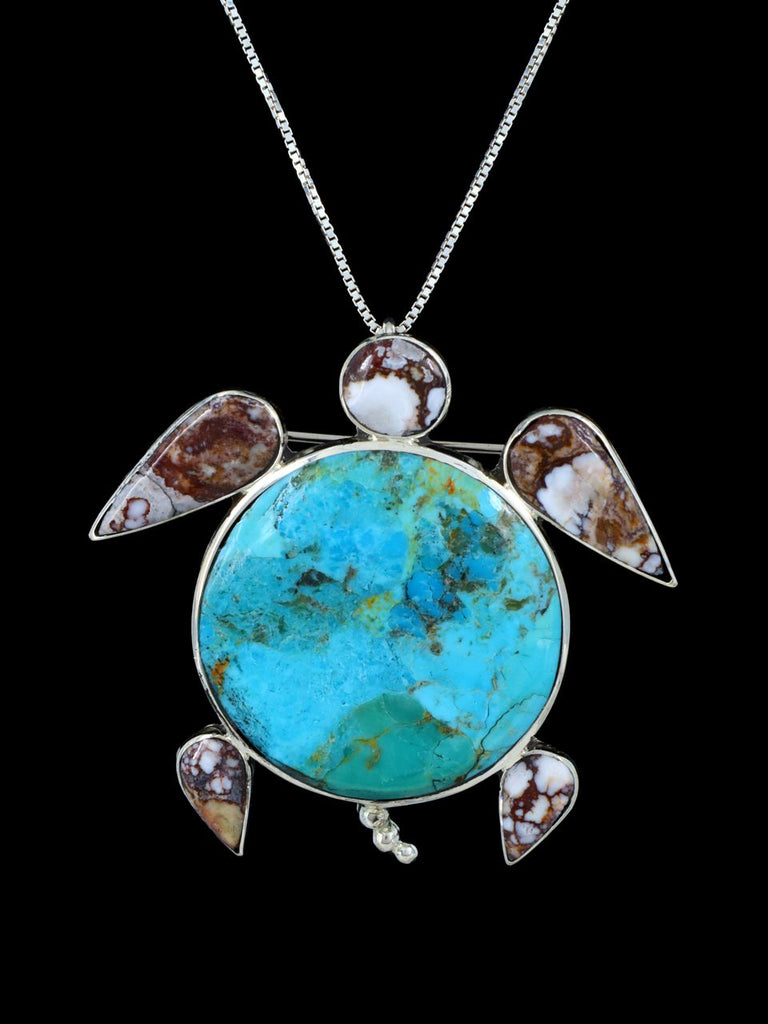 Native American Zuni Inlay Turquoise Turtle Pin Pendant - PuebloDirect.com