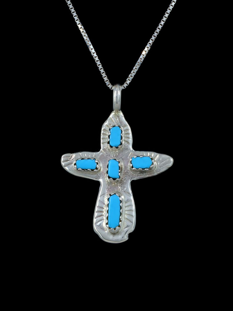 Sterling Silver Zuni Turquoise Cross Necklace - PuebloDirect.com