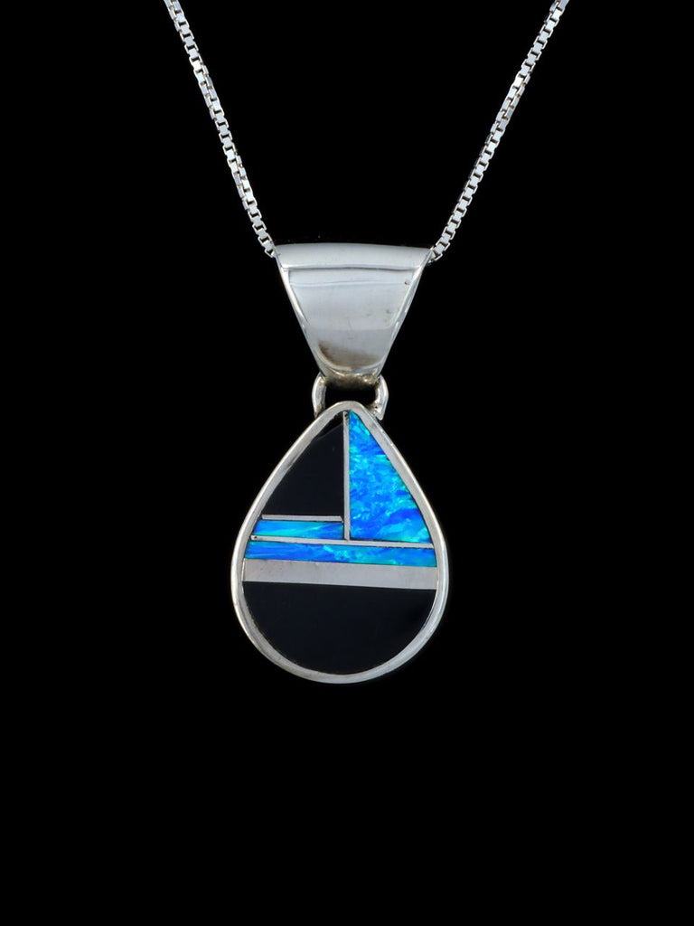 Native American Opalite and Onyx Inlay Pendant - PuebloDirect.com