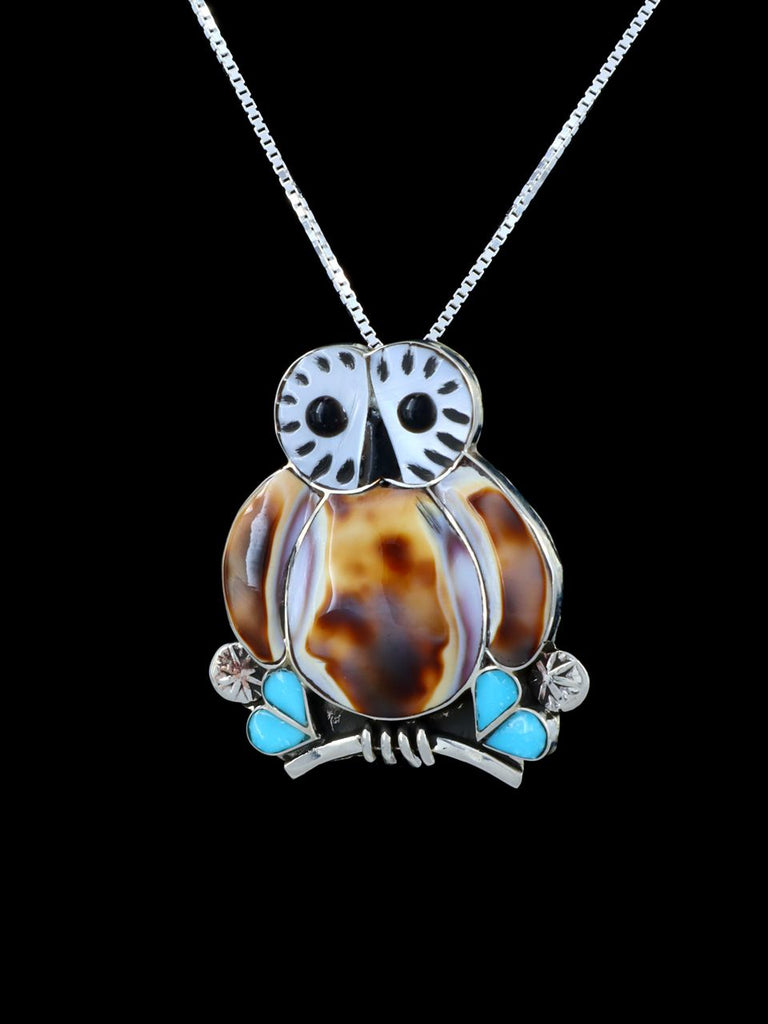 Zuni Inlay Shell Owl Pin/Pendant - PuebloDirect.com