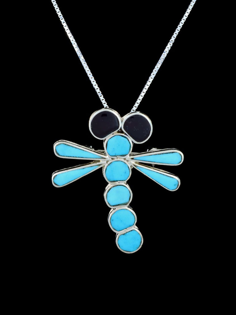 Native American Zuni Inlay Turquoise Dragonfly Pin/Pendant - PuebloDirect.com