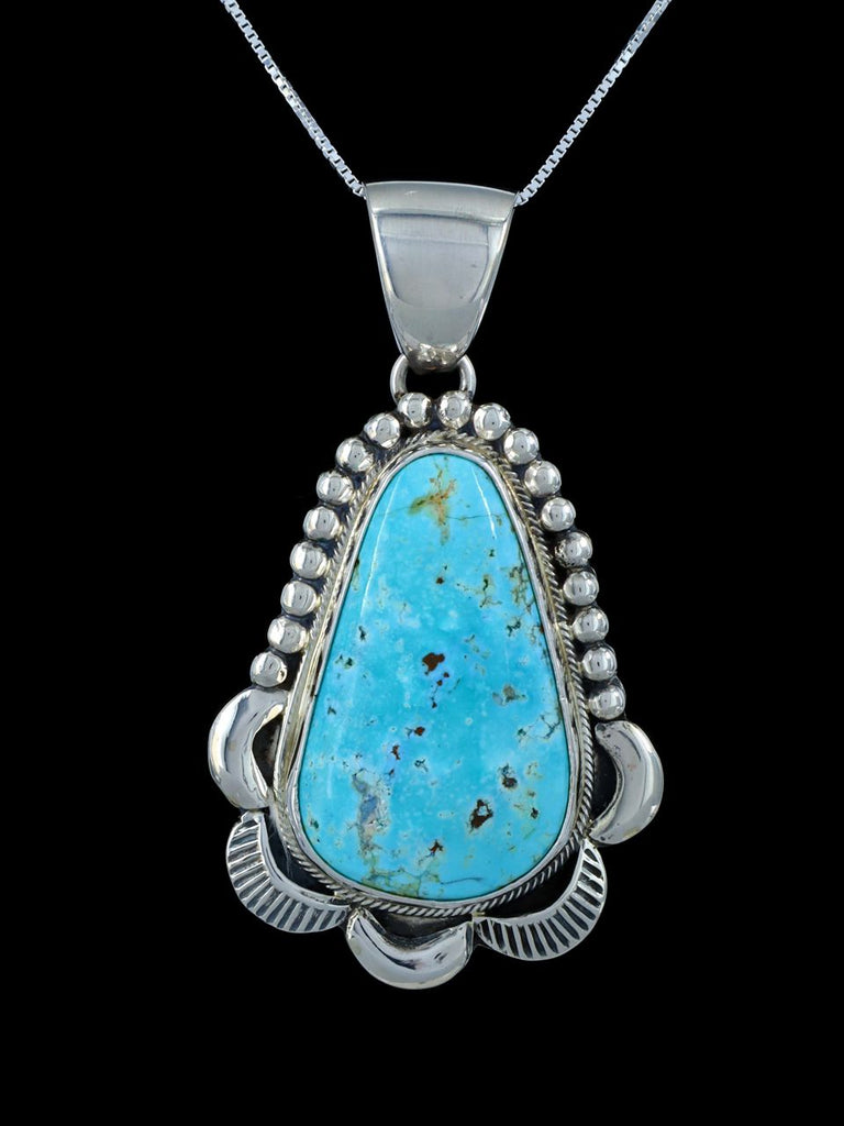 Blue Ridge Turquoise Navajo Sterling Silver Sculpted Pendant - PuebloDirect.com