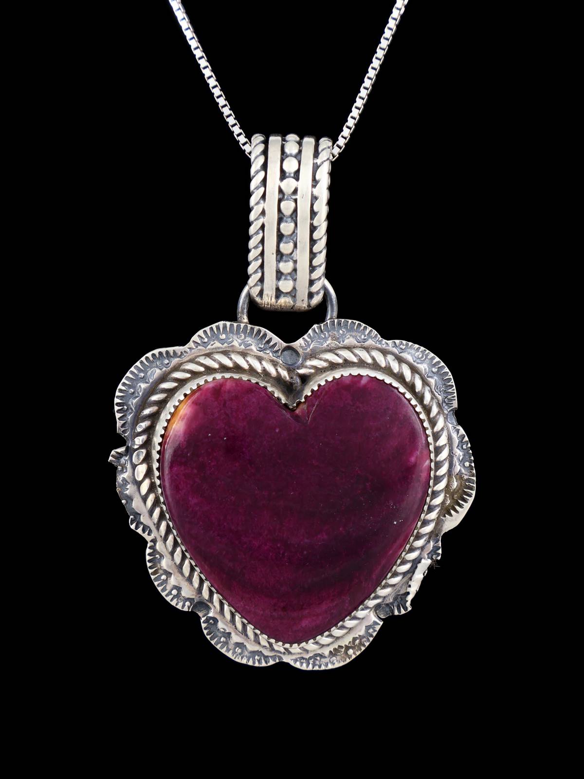 Sterling Silver Spiny Oyster Heart Navajo Pendant - PuebloDirect.com