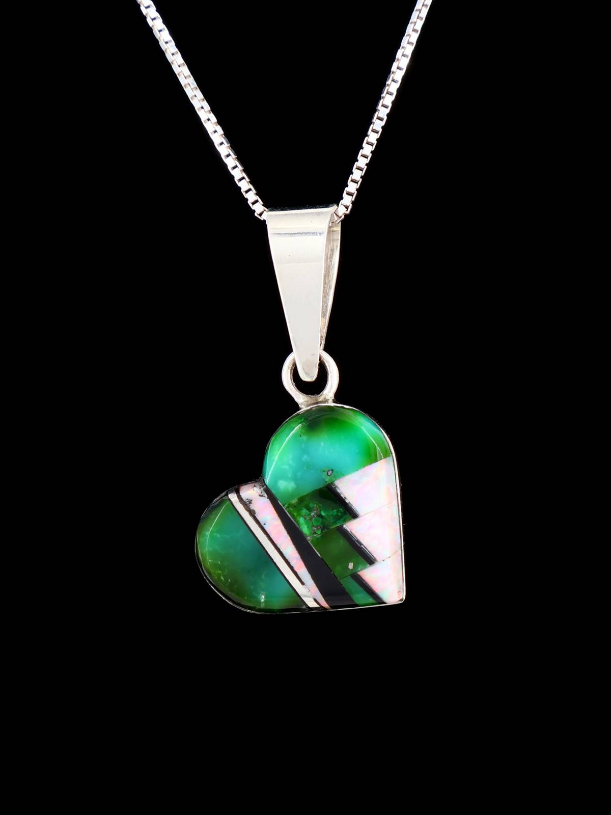 Navajo Sterling Silver Mosaic Heart Inlay Pendant - PuebloDirect.com