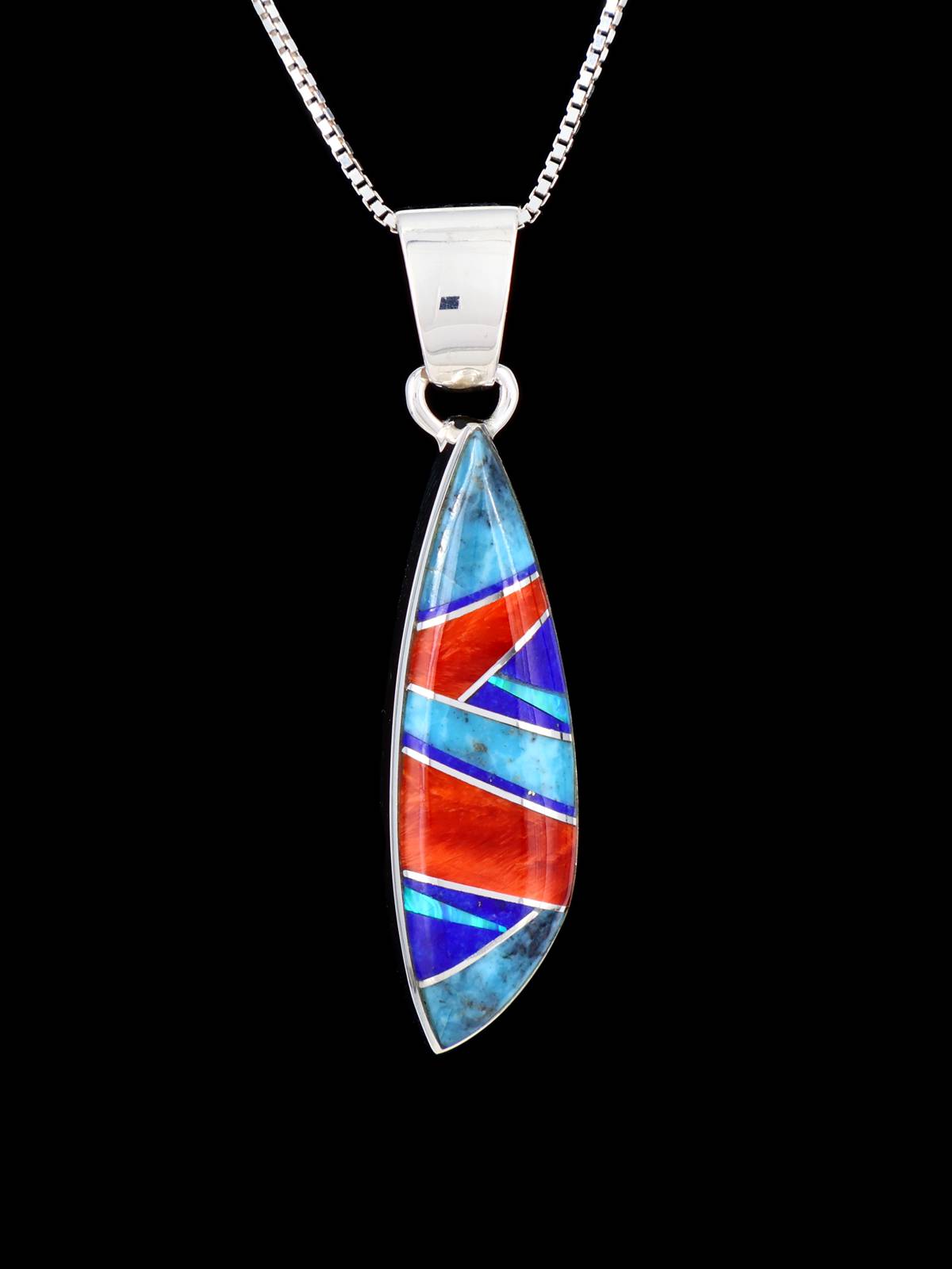 Native American Sterling Silver Multistone Inlay Pendant - PuebloDirect.com