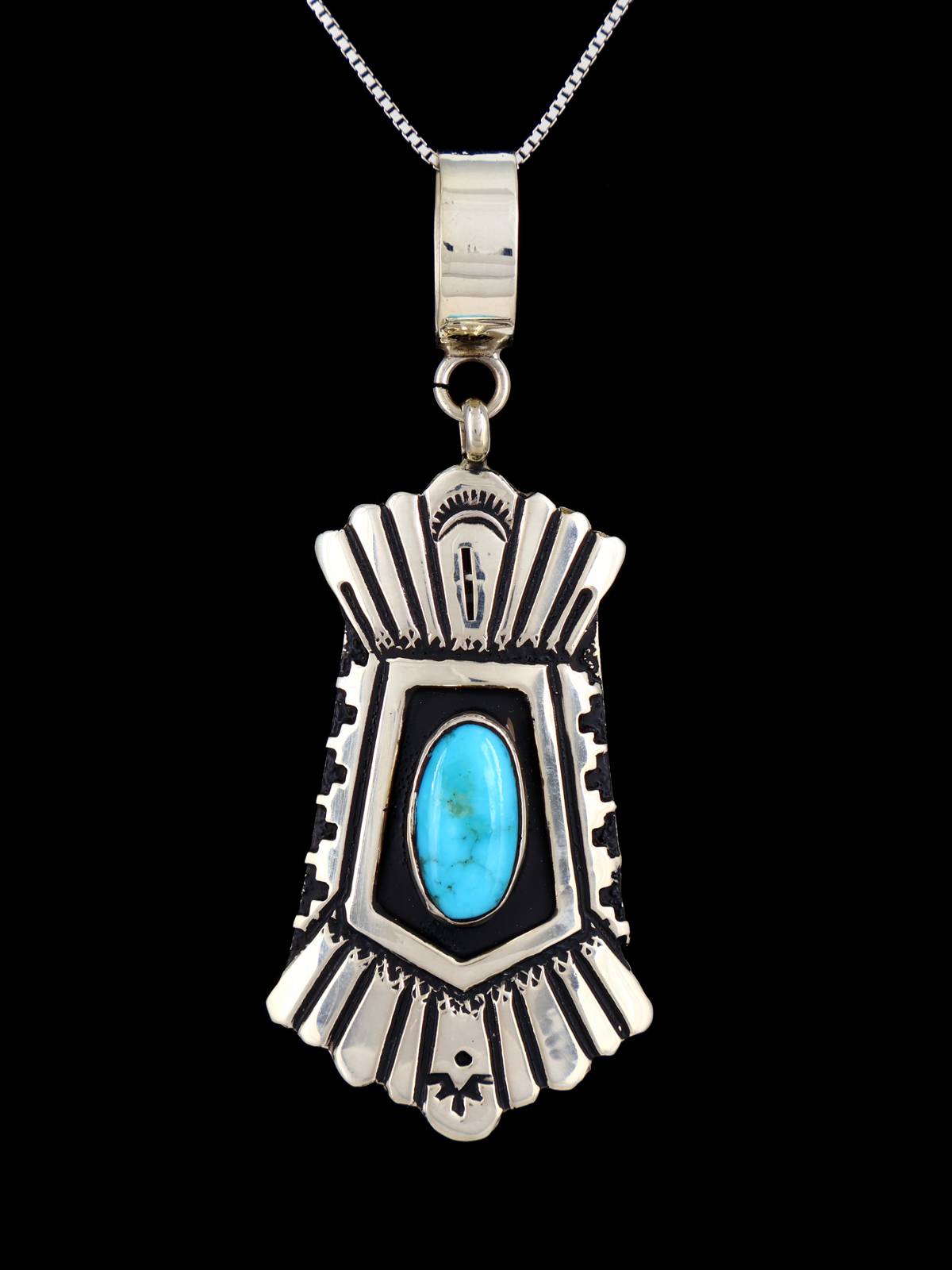 Native American Turquoise and Silver Overlay Pendant - PuebloDirect.com