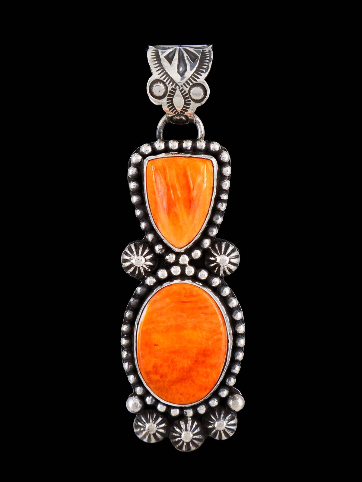 Native American Jewelry Orange Spiny Oyster Pendant - PuebloDirect.com