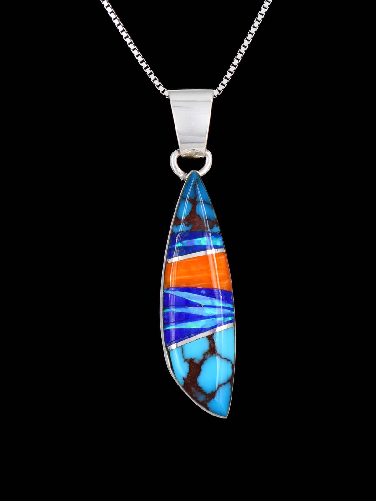 Native American Sterling Silver Multistone Inlay Pendant - PuebloDirect.com
