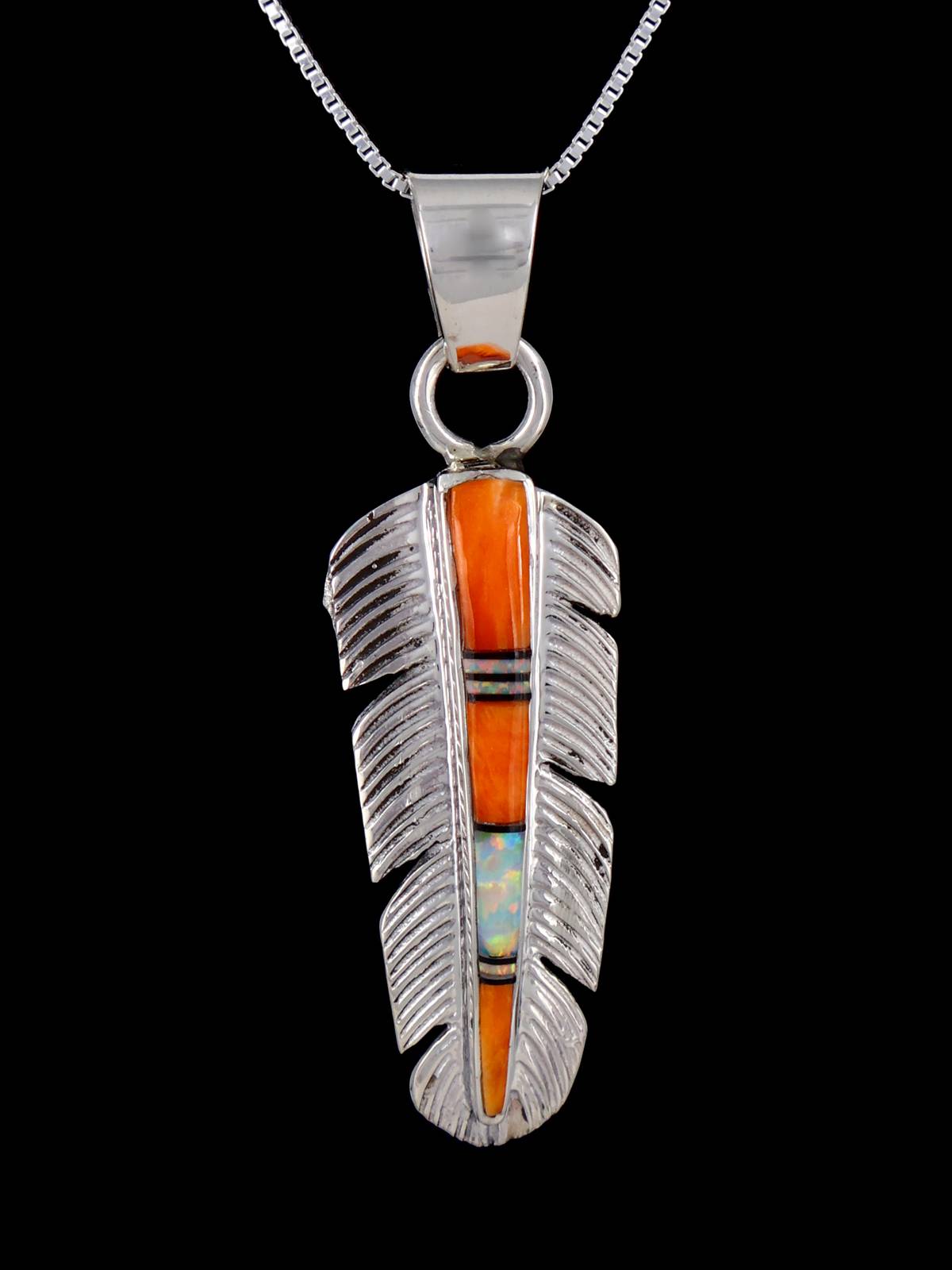 Native American Spiny Oyster Feather Inlay Pendant - PuebloDirect.com