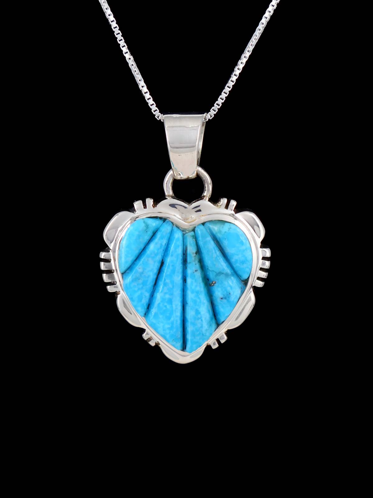 Navajo Cobblestone Turquoise Inlay Heart Pendant - PuebloDirect.com