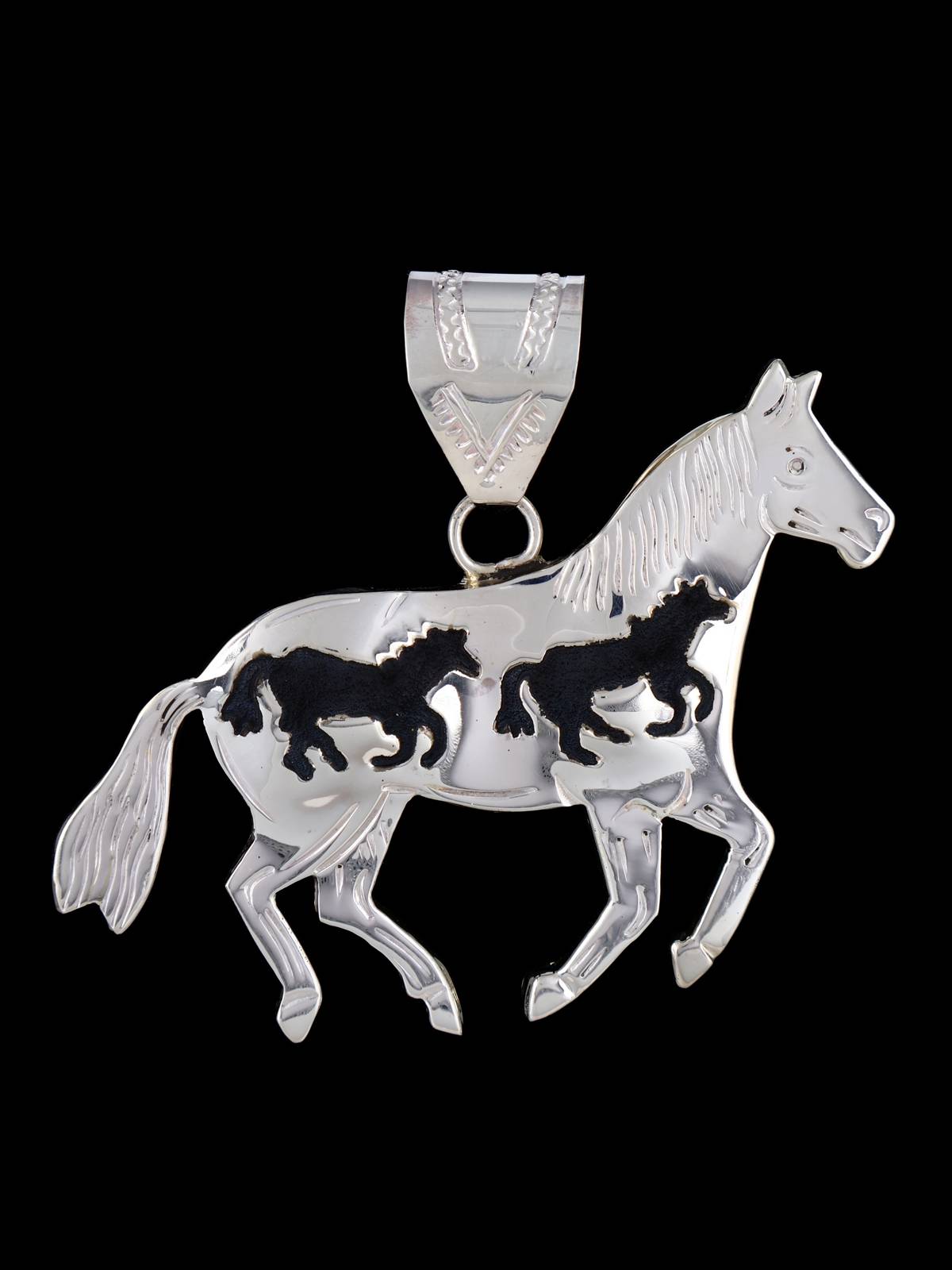 Navajo Sterling Silver Multi Dimensional Horse Pendant - PuebloDirect.com