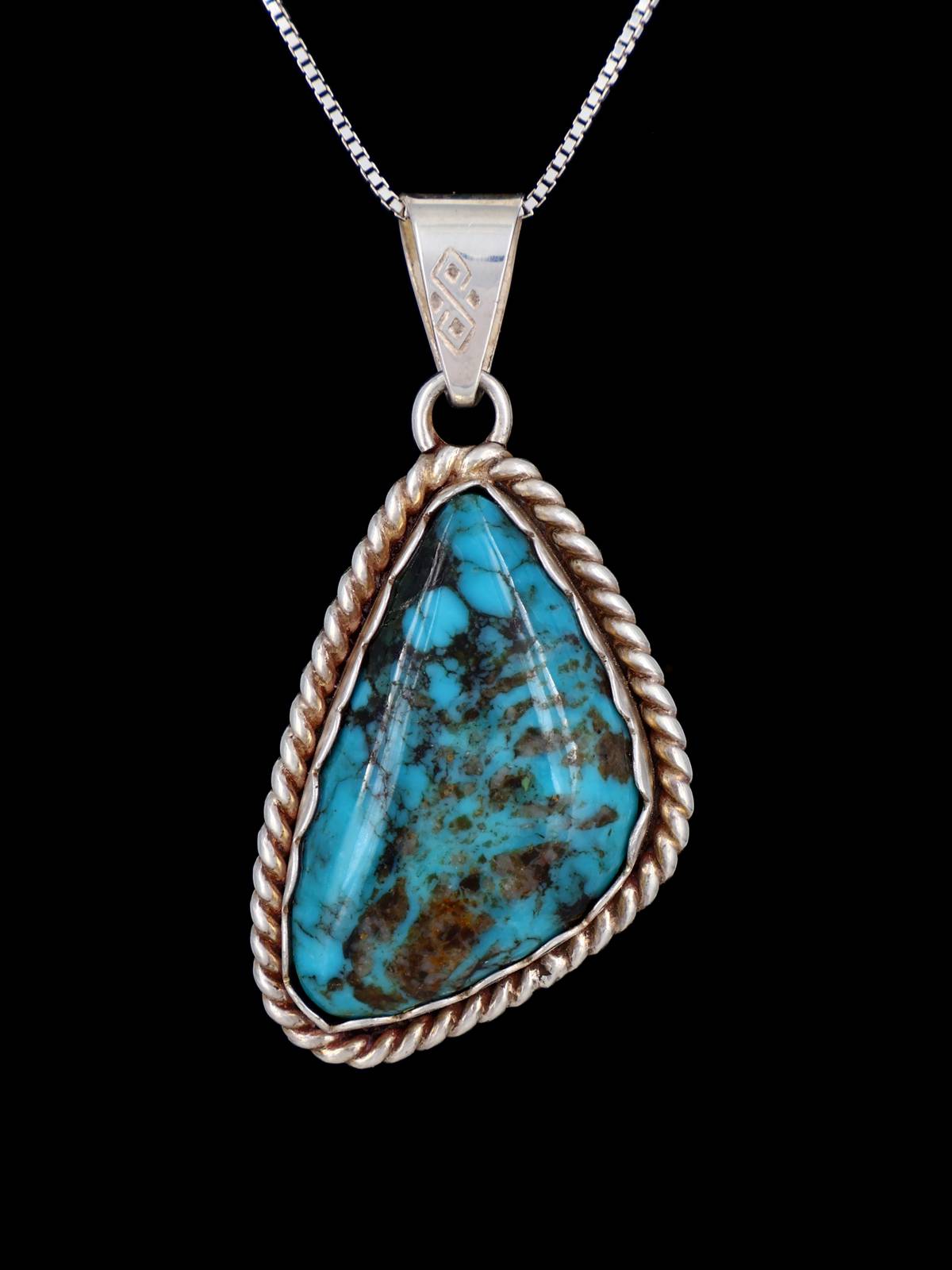 Estate Southwest Jewelry Sterling Silver Natural Turquoise Pendant - PuebloDirect.com