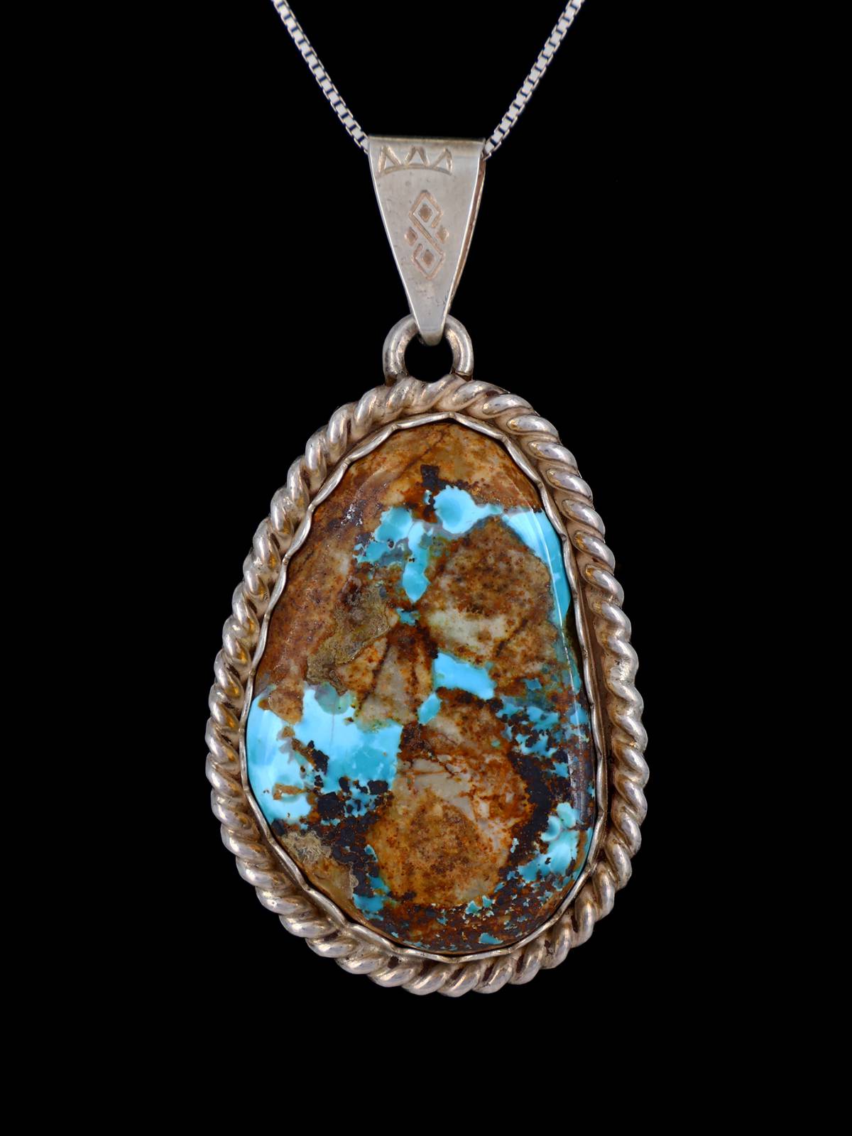 Estate Southwest Jewelry Sterling Silver Natural Turquoise Pendant - PuebloDirect.com