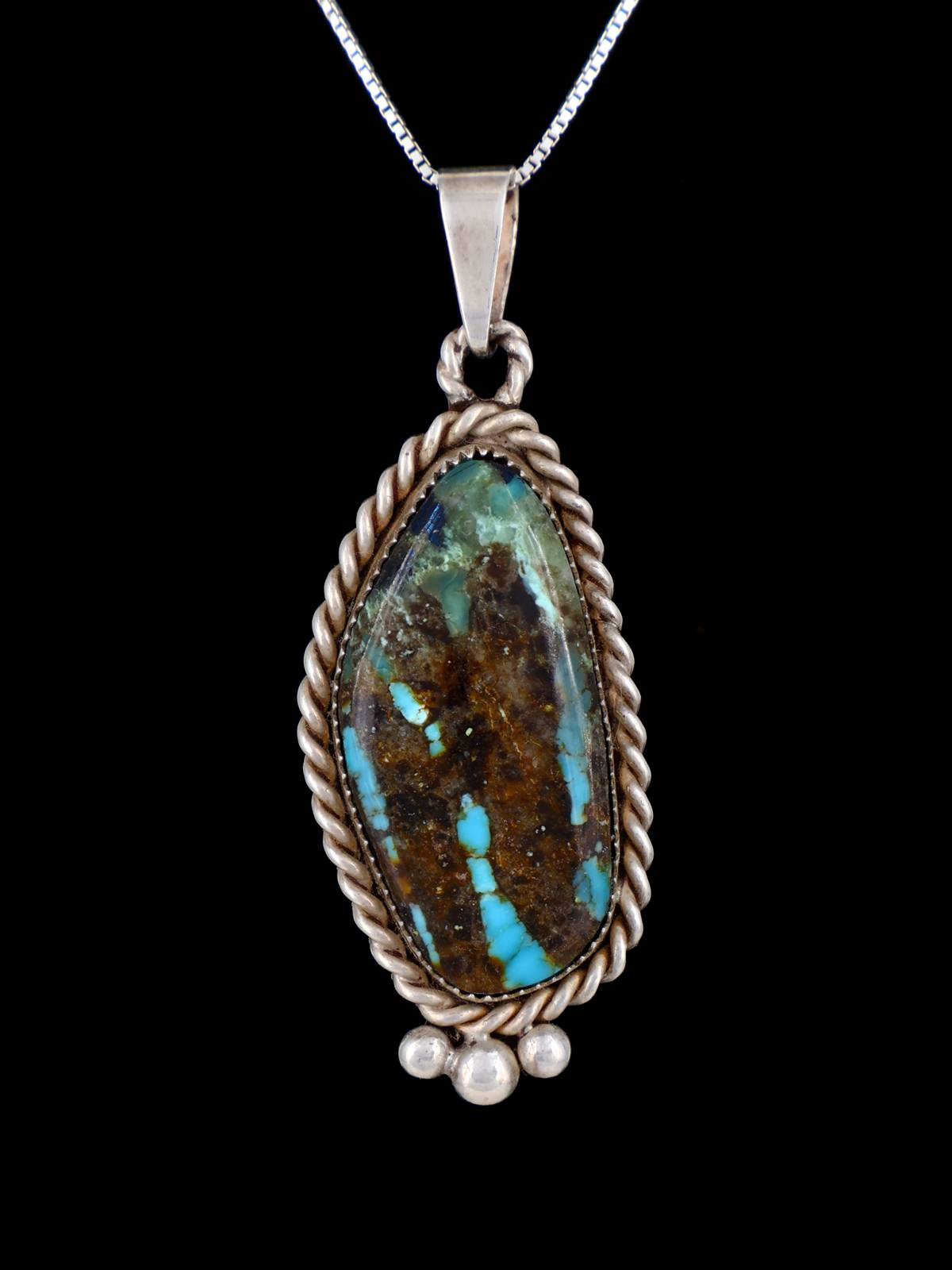 Estate Southwest Jewelry Sterling Silver Natural Turquoise Pendant - PuebloDirect.com