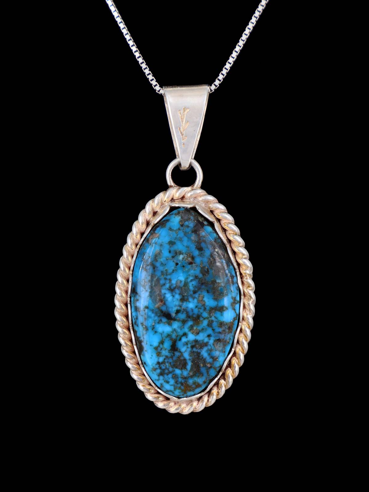 Estate Southwest Jewelry Sterling Silver Natural Turquoise Pendant - PuebloDirect.com