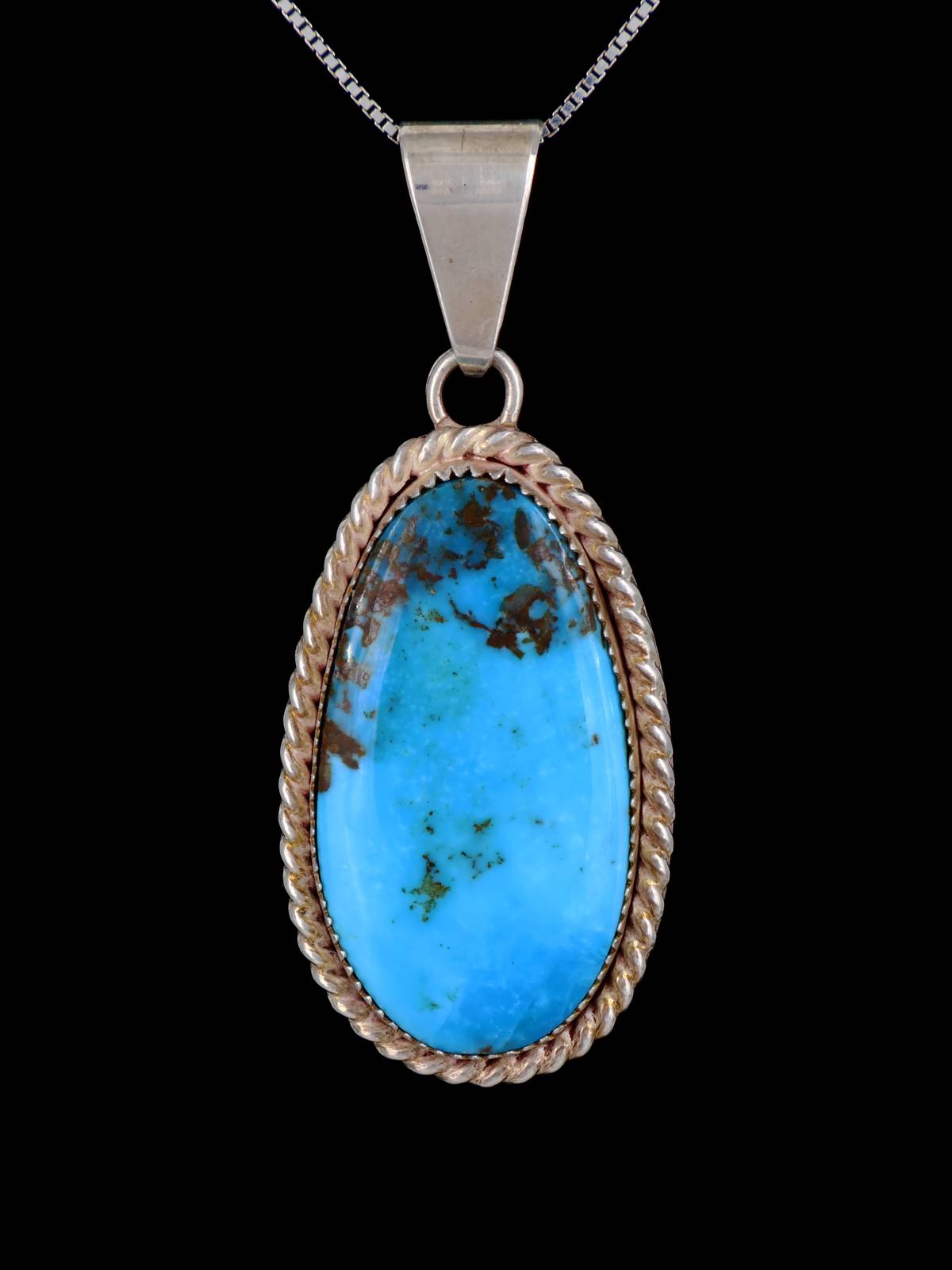 Estate Southwest Jewelry Sterling Silver Natural Turquoise Pendant - PuebloDirect.com