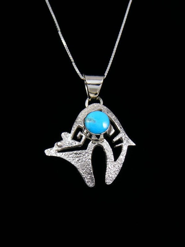 Navajo Sterling Silver Turquoise Bear Pendant - PuebloDirect.com