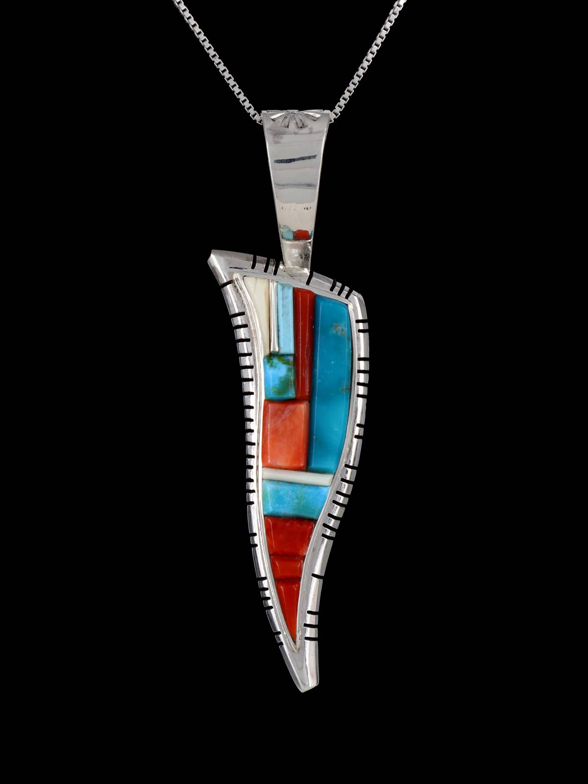 Navajo Cobblestone Inlay Multistone Sterling Silver Pendant - PuebloDirect.com