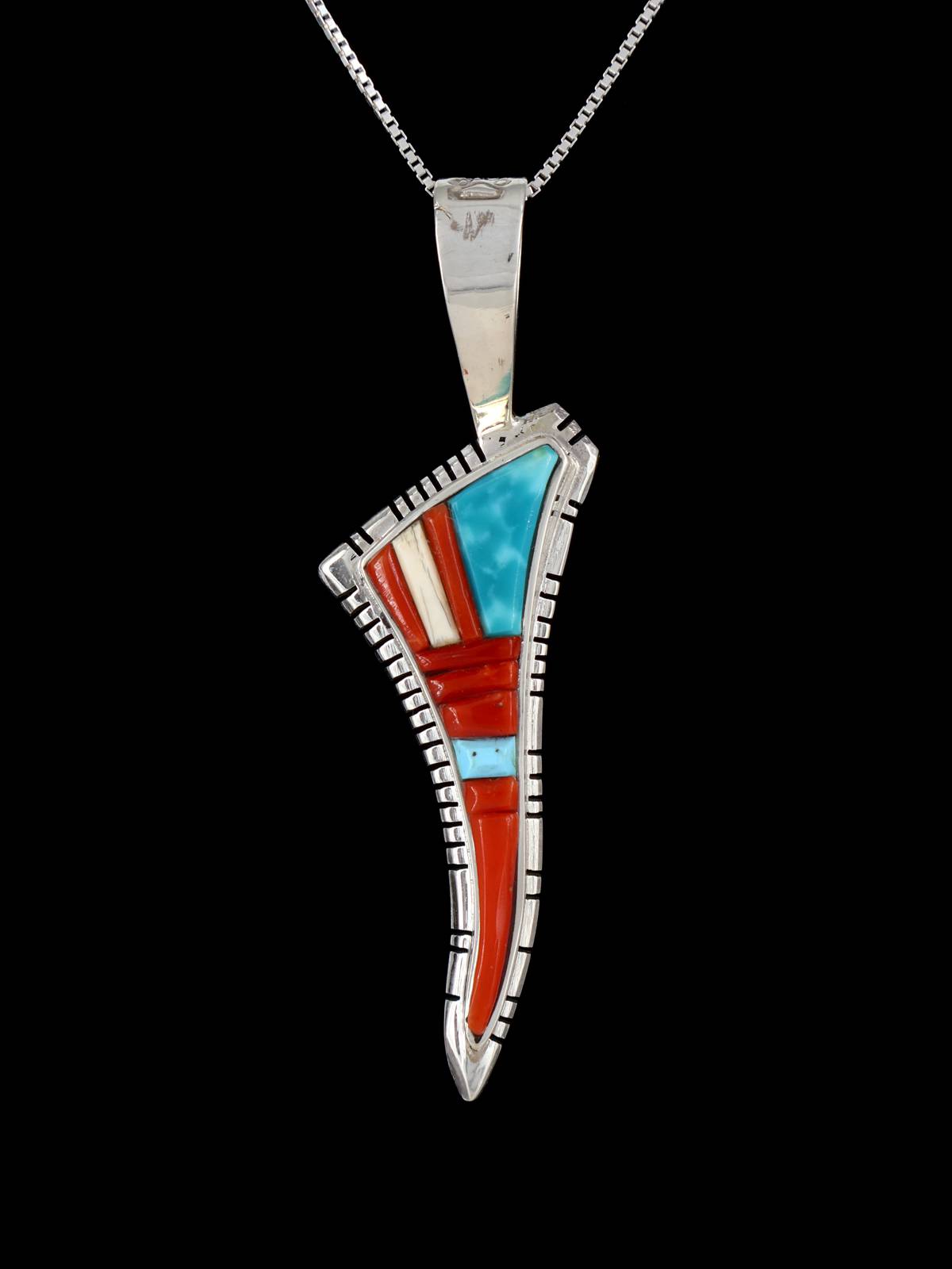 Navajo Cobblestone Inlay Multistone Sterling Silver Pendant - PuebloDirect.com