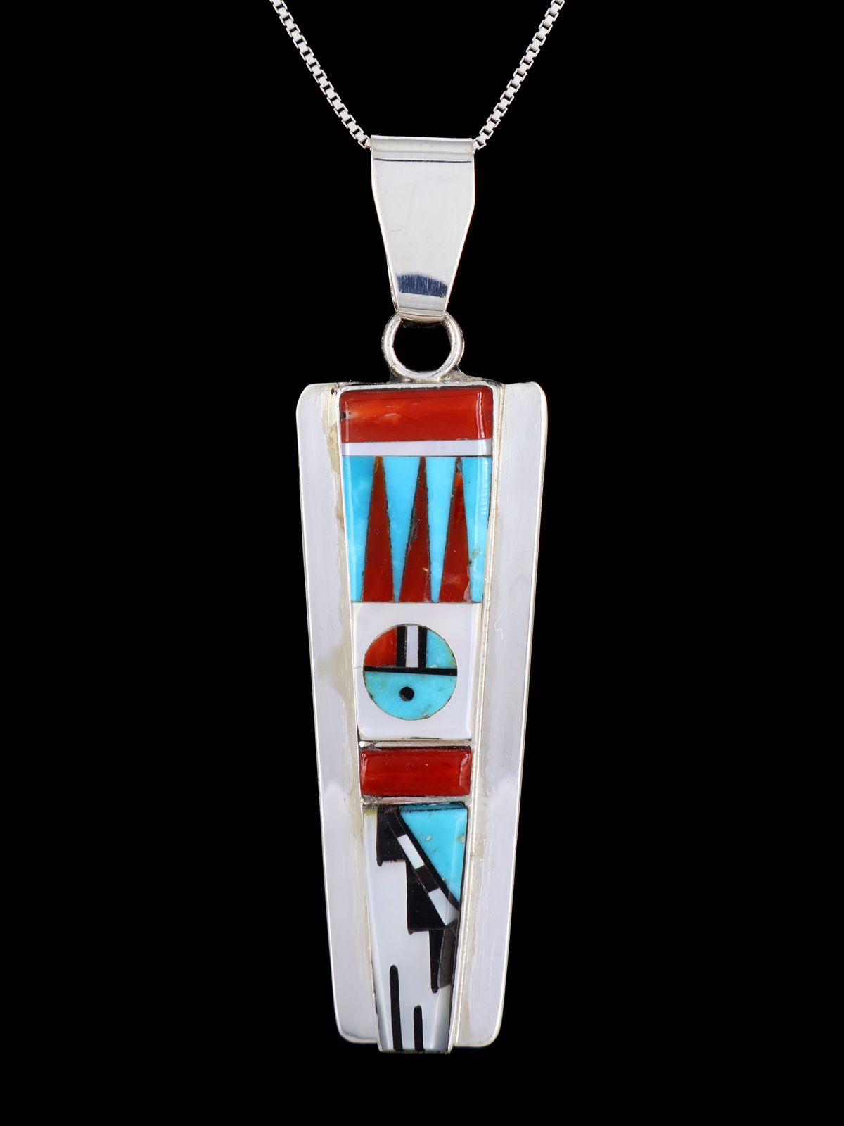 Native American Jewelry Sterling Silver Zuni Inlay Sunface Pendant - PuebloDirect.com