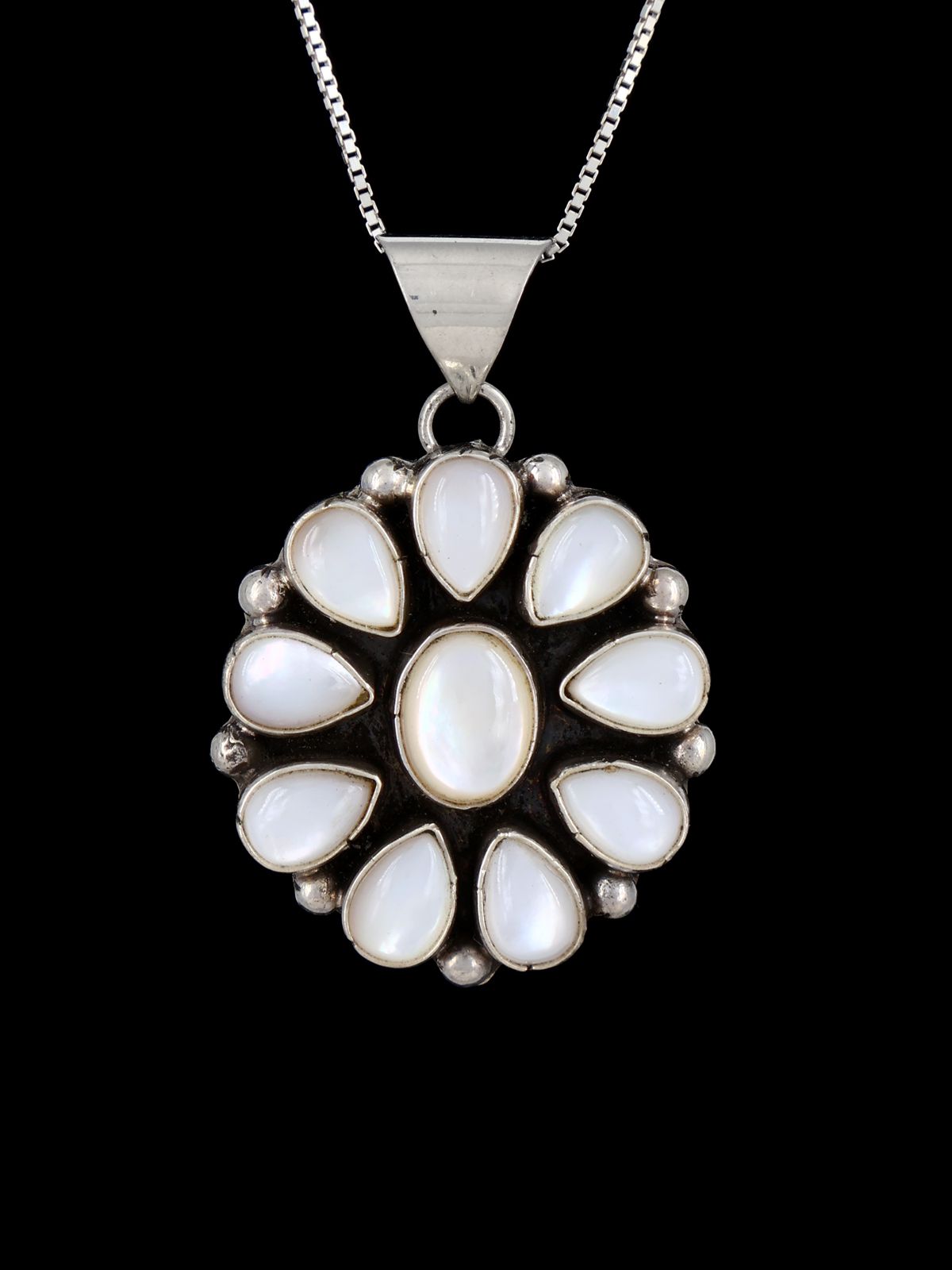 Navajo Sterling Silver Mother of Pearl Cluster Pendant - PuebloDirect.com