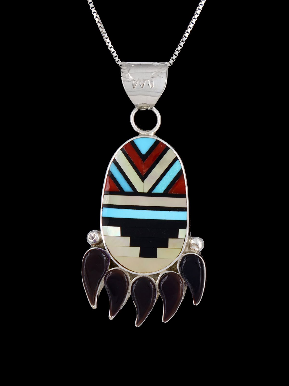 Bear Paw Sterling Silver Zuni Inlay Pendant - PuebloDirect.com