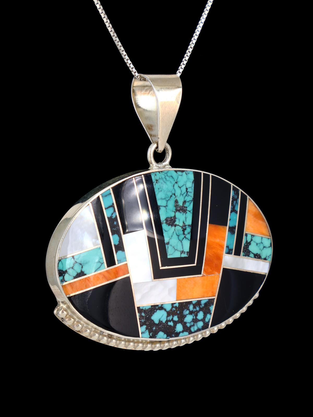 Estate Multistone Inlay Sterling Silver Pendant - PuebloDirect.com