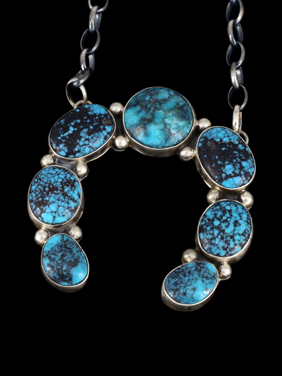 Native American Sterling Silver Turquoise Naja Necklace - PuebloDirect.com