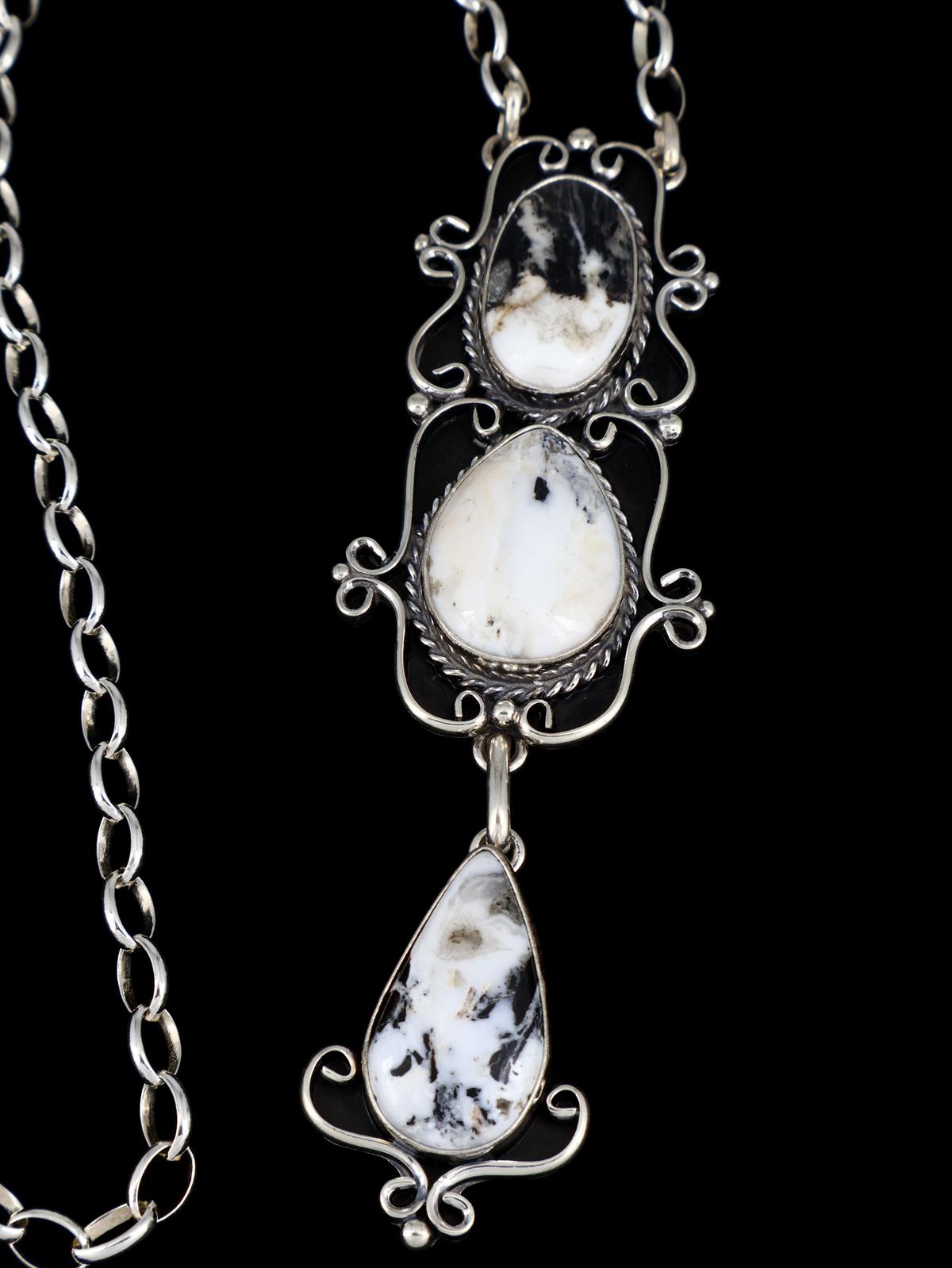 Native American White Buffalo Sterling Silver Lariat Necklace - PuebloDirect.com