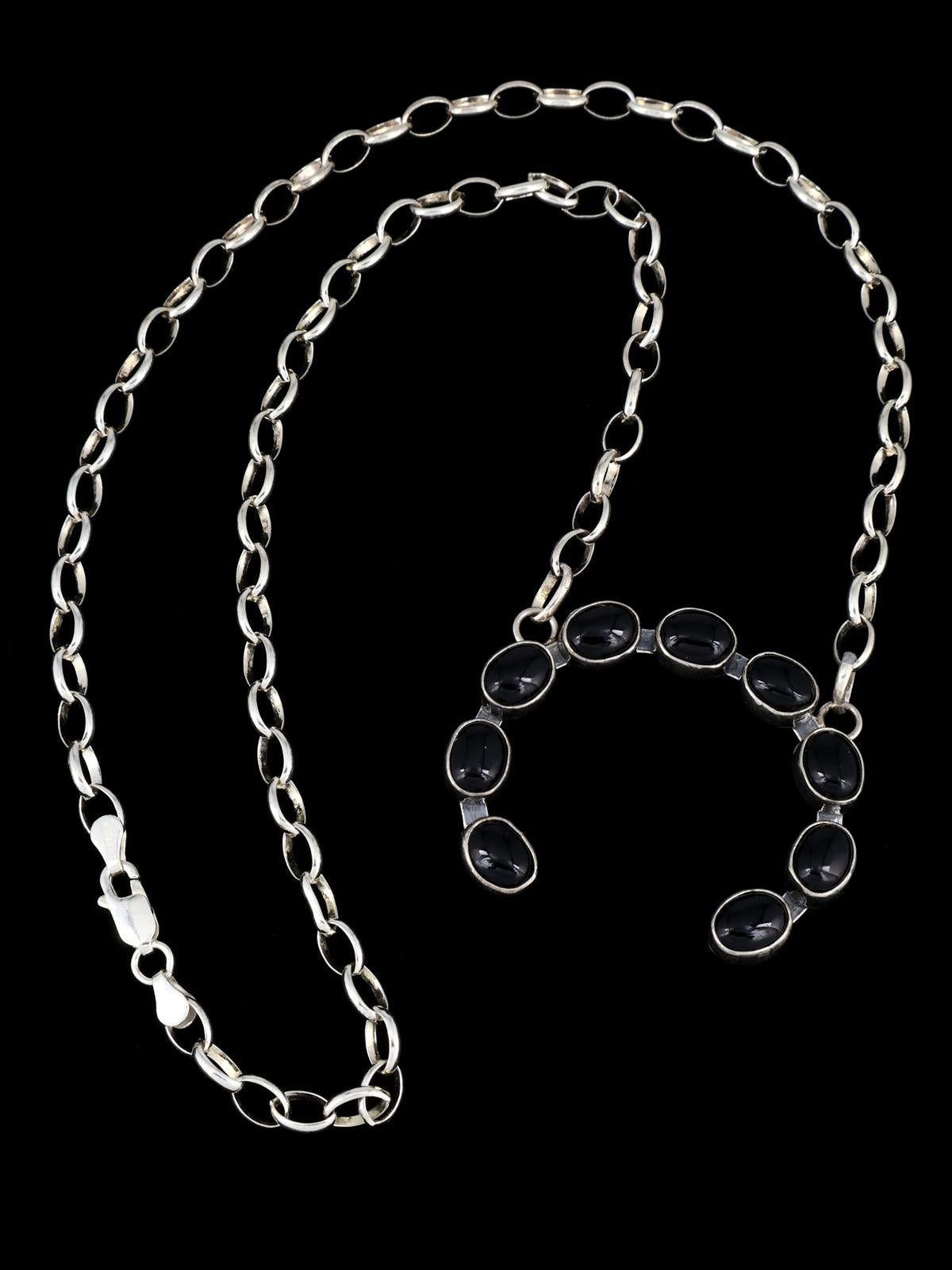 Navajo Onyx Naja Link Chain Necklace - PuebloDirect.com