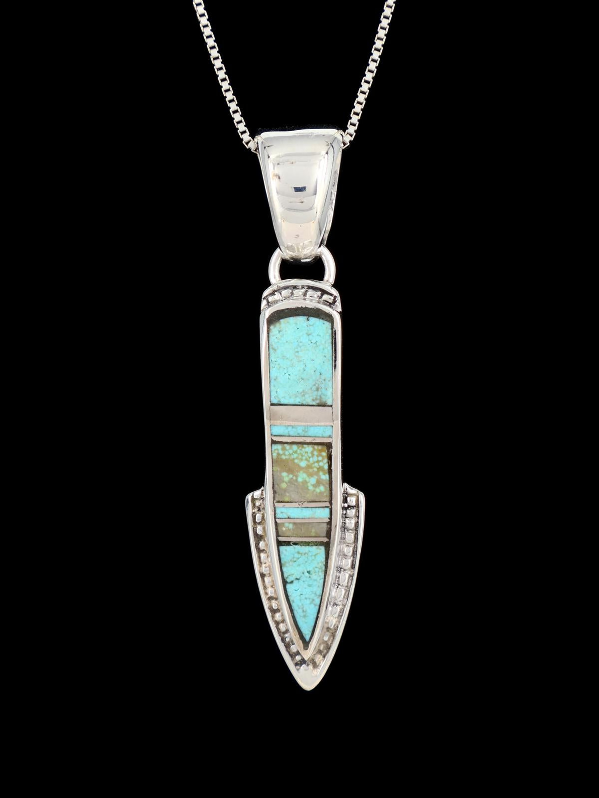 Navajo Mosaic Inlay Turquoise Sterling Silver Arrow Pendant - PuebloDirect.com