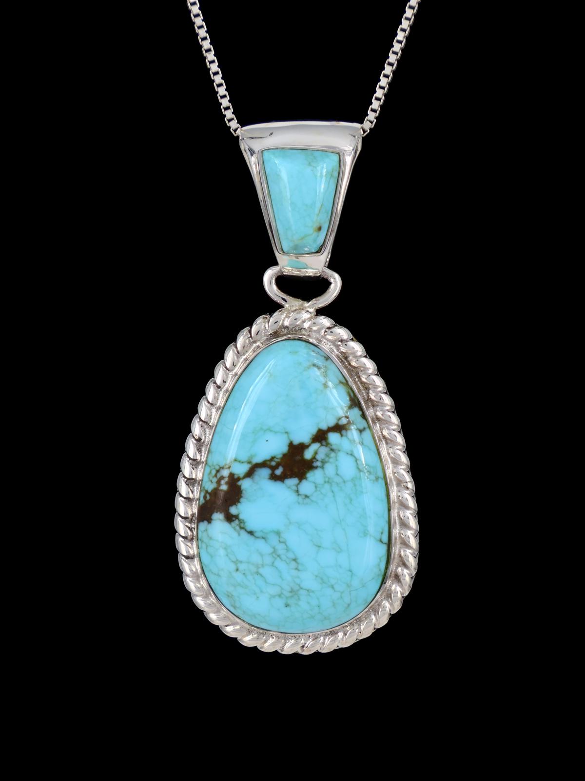 Native American Jewelry Sterling Silver Number 8 Turquoise Pendant - PuebloDirect.com