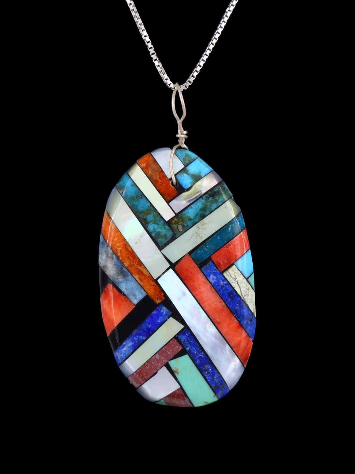Native American Jewelry Multistone Mosaic Inlay Pendant - PuebloDirect.com