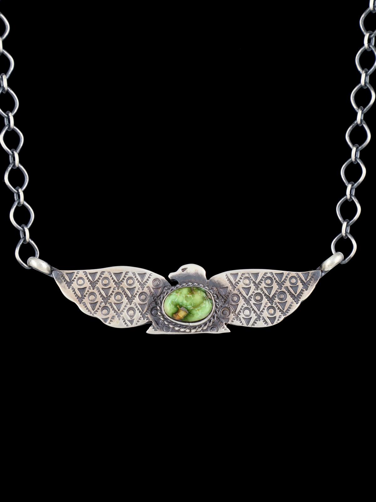 Navajo Sonoran Gold Turquoise Thunderbird Link Chain Necklace - PuebloDirect.com