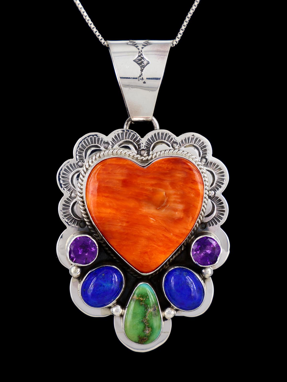 Navajo Spiny Oyster Sterling Silver Cluster Heart Pendant