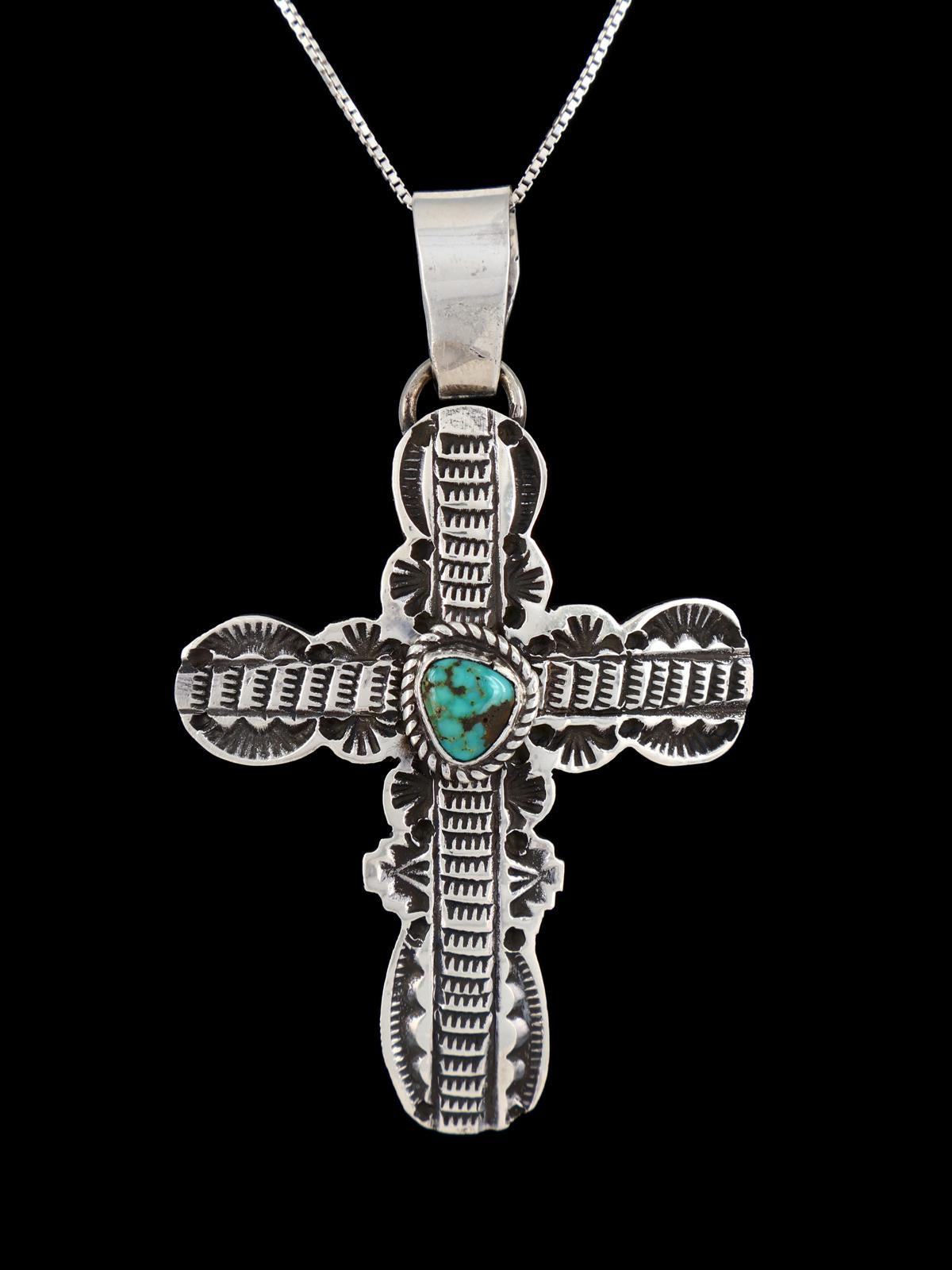 Royston Turquoise Navajo Sterling Silver Sculpted Cross Pendant