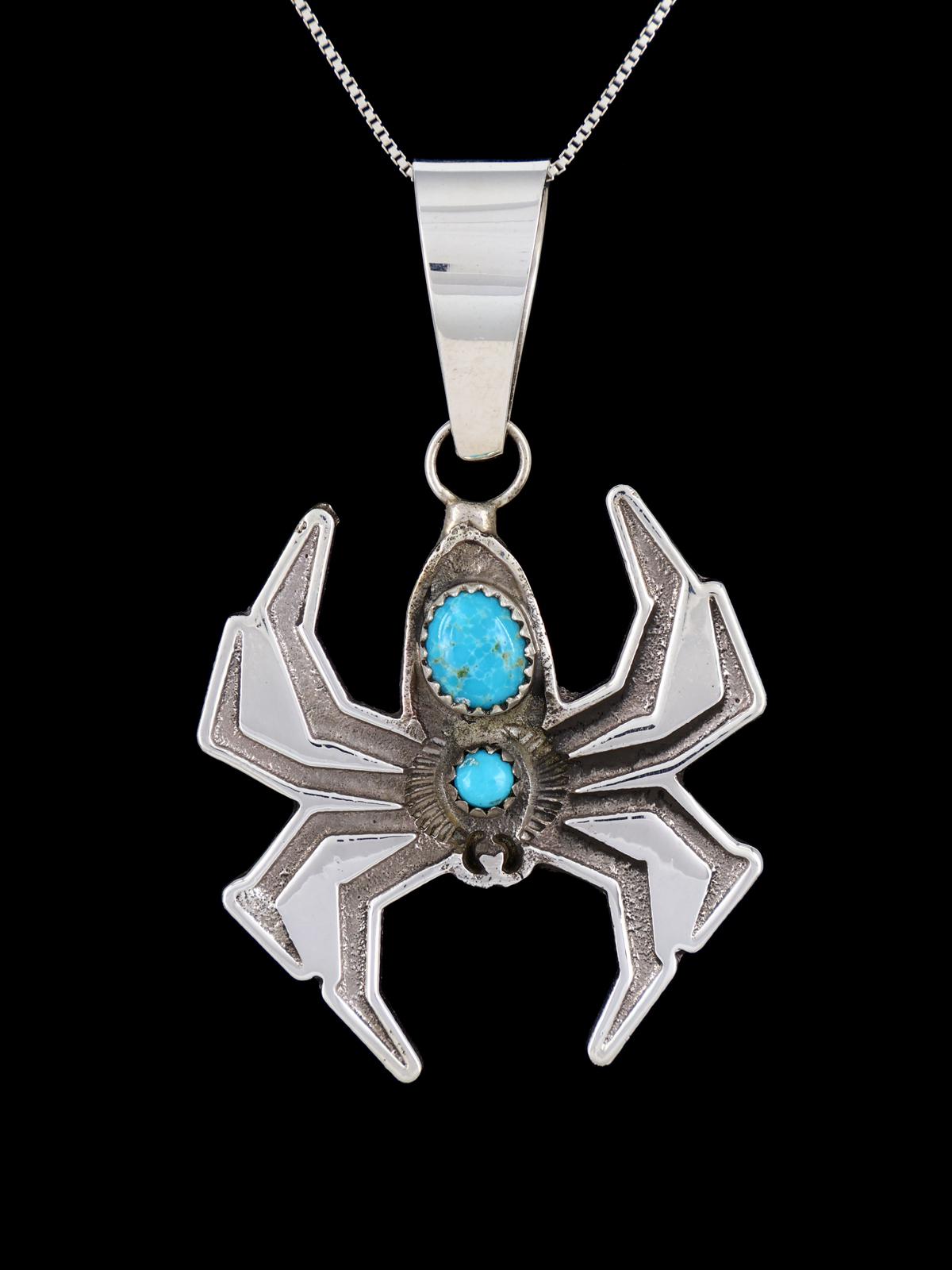 Native American Turquoise Sterling Silver Spider Pendant