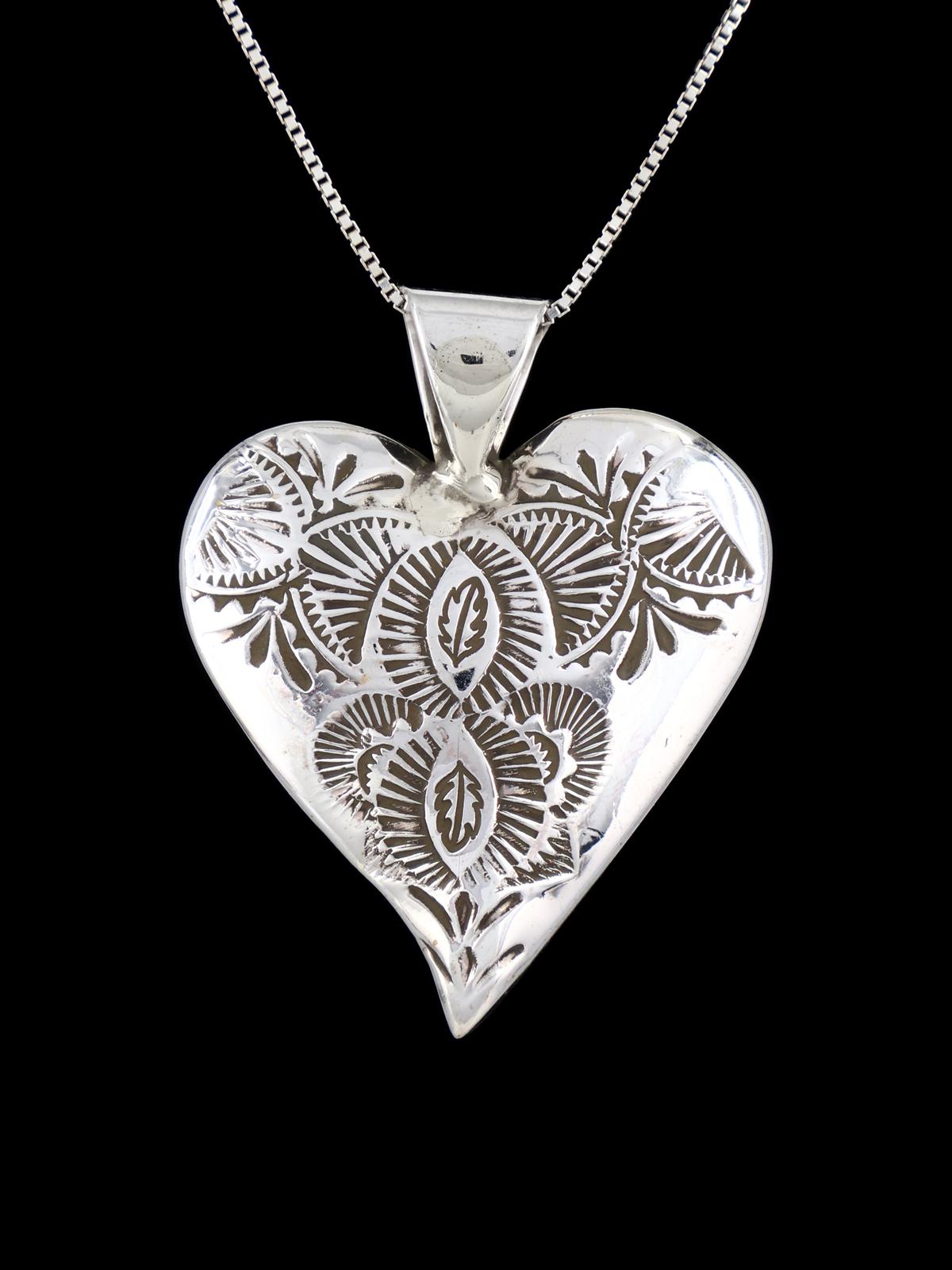 Sterling Silver Navajo Stamped Heart Pendant - PuebloDirect.com